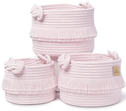 NaturalCozy 3-teiliges Boho Dekor Aufbewahrungskorb Set,Baumwollseil gewebte Körbe zum Organisieren! Kleiner Korb für Babysachen, Babyparty, Geschenkkorb, Kinderzimmer, Spielzeugkorb, Regale