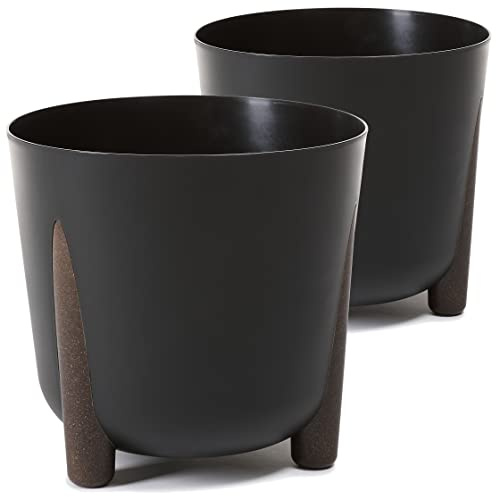 Tymar Blumentopf mit Füßen, 2er-Pack, Runde Form, Übertopf ((2pack) Schwarz, ø 26 cm)