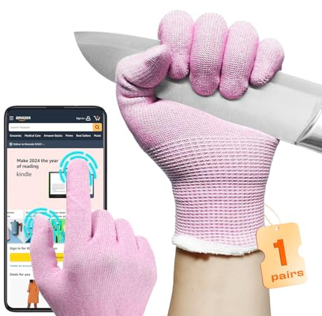 JDL Large Pink Cut Resistant Gloves with Touch Screen, Food Grade, ANSI A5, 3D Stretch Fit, Firm Grip, Suitable for Oyster Shucking, Meat Slicing, Kitchen Protection