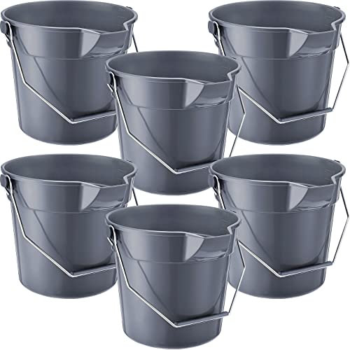 Didaey 6 Pcs 2.5 Gallon Bucket for Cleaning Plastic Heavy Duty Clean Bucket with Handle and Spout Industrial Storage Container(Grey)