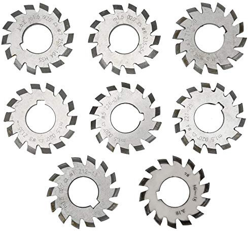 Tyenaza 8Pcs Gear Cutter, M1.5 Alésage Intérieur 20° HSS Fraise Involute Angle Cutting Tool Set pour Fraiseuse Haute Vitesse en Acier en Forme De Disque, 5mm X 6mm