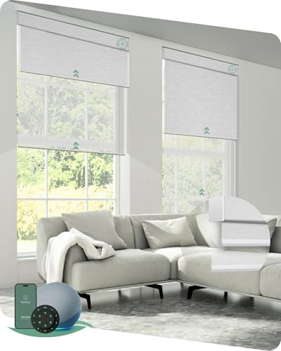 Yoolax Smart Dual Roller Shades, Motorized Blinds with Remote Smart Blinds Compatible with Alexa, Blackout & Sheer Automatic Dual Shades for Windows (White)