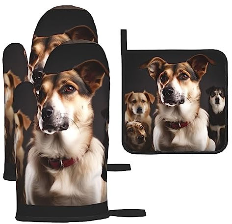 Ofenhandschuhe und Topflappen, 3er-Set, hochhitzebeständig, für Küche, Tier, Hund, Foto, Ofenhandschuh mit heißen Pads für Backen, Garten, Arbeitstag Essentials