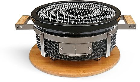 CREATE/BBQ KAMADO HIBACHI/Runder Smoker-Grill, Schwarz/kompakt, Räuchern, Grillen, Kochen, Lüftungssystem, transportierbar, Ø28cm