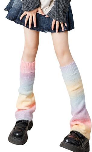Benefeet Sox Y2K Beinwärmer für Damen, japanische Harajuku, ausgestellte Beinstulpen, Stiefelsocken, Farbverlauf, Winter, warme Beinwärmer, Rosa, Gelb, Blau, Farbverlauf, Medium