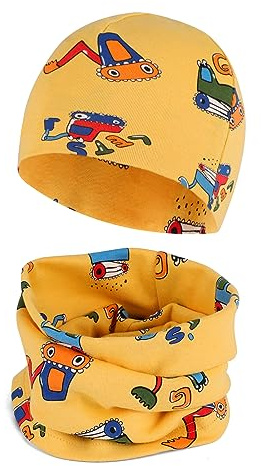 Cheerful Mario Cotone Berretto e Sciarpa Scaldacollo Coordinati per Bambini Modello Carino Neonato Cappello y Sciarpa Giallo 6-24 mesi