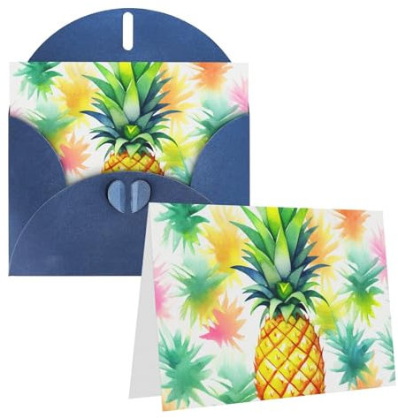 WSOIHFEC Ananas Aquarell-Grußkarten Weihnachtskarten mit Umschlägen Dankeskarte für Freund Karte Lustige Blanko-Notizkarten Geburtstagskarten Notizkarten für Business Hochzeit