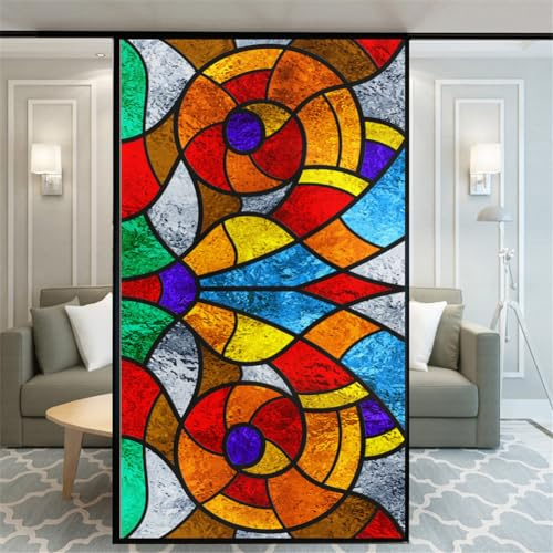 Xijier Pellicola per finestre senza colla, per la privacy, immagini della foresta, 110H, decorativa, in vetro smerigliato, per porte e finestre, per casa e ufficio, 65 x 130 cm