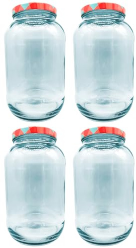 Acan Tradineur - Pack de 4 Botes Multiusos con Tapa de Rosca - Fabricado en Vidrio - Ideal para Mermelada, Miel, Frutos Secos, Especias - Ø 16 x 25,5 cm - 4 L