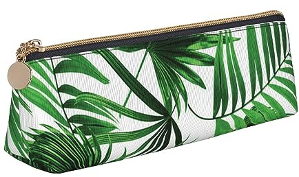 JRBWTDBW Stifteetui aus Leder mit Palmblatt-Design, schlankes Design, Stifteetui mit metallischem Reißverschluss, Größe für Studenten, Büro, Uni, Mittelschule, weiß, Einheitsgröße, Schulranzen-Set