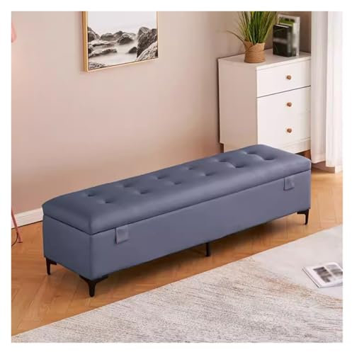 Polsterbank mit Stauraum, Kunstleder, extra lang, rechteckig, mit Sitzgelegenheit und Stauraum für Schlafzimmer, Blau