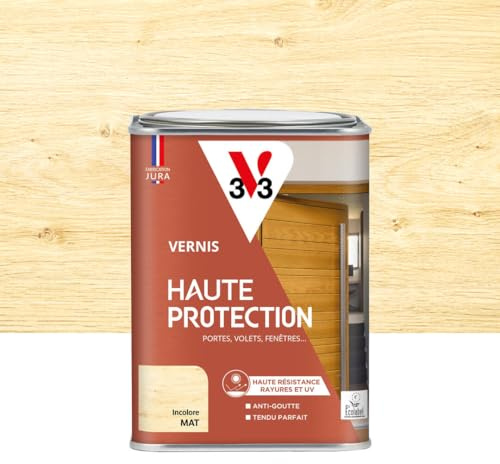 V33 Vernis bois extérieur Incolore mat - Haute Protection - Haute résistance rayures et UV - Anti-goutte et tendu bon - Ecolabel - 1L | Haute Protection - Haute résistance rayures et UV - Anti-goutte et tendu parfait - Ecolabel