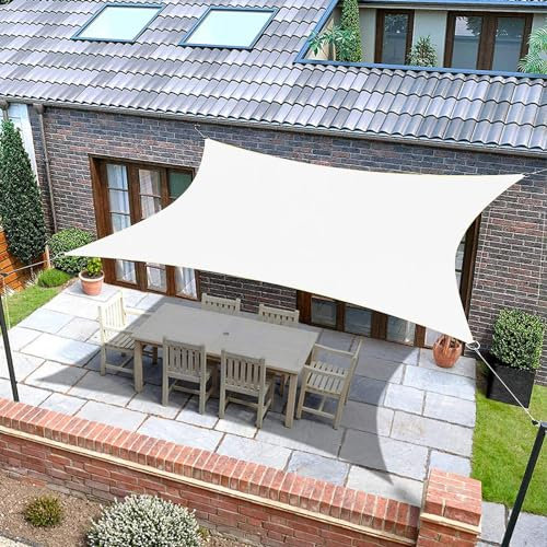 Sonnenschutz für den Außenbereich, 2,4 x 4,9 m, anpassbar, wasserdicht, atmungsaktiv und UV-beständig, Sonnenschutz für Terrasse, Rasen, Garten, Party und Pool, Weiß