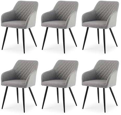 CLIPOP Esszimmerstühle 6er Set, Küchenstühle Granitgrau Leinenstoff stühle Polsterstühle mit Armlehne Metallbeine Polstersessel Stühle für Esszimmer Küche (6, Leinen Granitgrau)