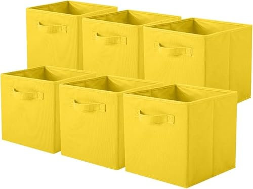 powerking Contenitori, cubi pieghevoli di stoccaggio del tessuto e cassetto organizzatore di stoccaggio del panno per armadio e giocattoli di stoccaggio, 6 Pack (giallo)
