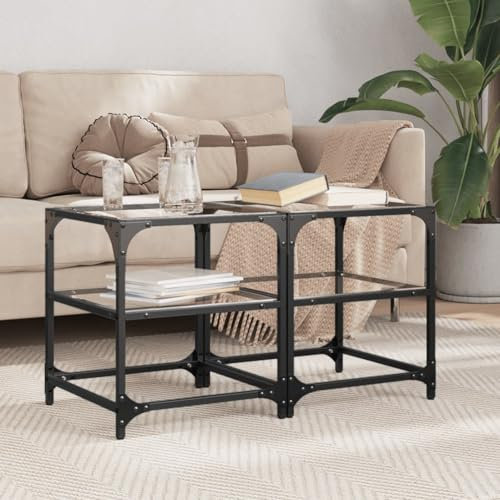 Xichuzi Couchtische mit Glasplatten 2 STK. Transparent 40x40x45cm Stahl, Living Room Table, Wohnzimmertisch, Beistelltisch, Side Table & End Table, Coffee Table - 846003