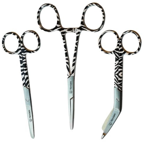 Set de ciseaux d'infirmière Zèbre - Ciseaux à bandages - Accessoires infirmiers - Ciseaux de premiers secours - Ciseaux médicaux - Kocher - Cadeau pour infirmière