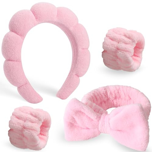 DRESHOW Spa Fascia per Capelli da Donna per il Lavaggio del Viso Set di Polsini Spugna Morbida Terry Panno Trucco Skincare Fascia Antiscivolo per Donna Ragazze