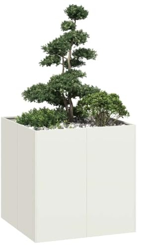 Myheimly Pflanzgefäß,Pflanzschale, Garten-Garten-Pflanzkübel, Outdoor-Pflanzgefäß, Hochbeet, Weiß 80x80x80 cm Stahl