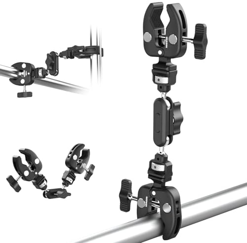 NEEWER Super Clamp, Doppelklemme Kamerahalterung mit Magic Arm, NATO Schnittstelle, Cold Shoes, 1/4 Positionierungslöcher für ARRI, Studio Fotografie Lichtstativ Stange Querstange Schirmhalter, UA060