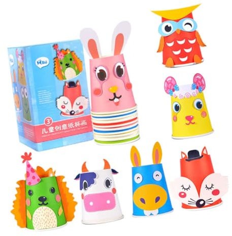 ifundom Paper Cup Art Kit Bastelset Für Junge Mädchen Mit Bunten Papierbechern Karton Starkem Doppelseitigem Klebeband Kreatives Diy Bastelzeug Für Kleinkinder Fördert Praktische Fähigkeit