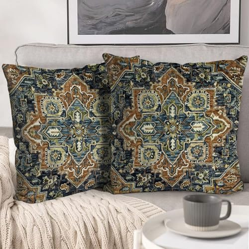 HZYKDWD Set mit 2 dekorativen Kissenbezügen, 45 x 45 cm, Boho, Ethno-Stil, Vintage, dekorative Kissenbezüge, 45 x 45 cm, doppelseitig, bedruckt, für Haus, Sofa, Wohnzimmer, Schlafzimmer