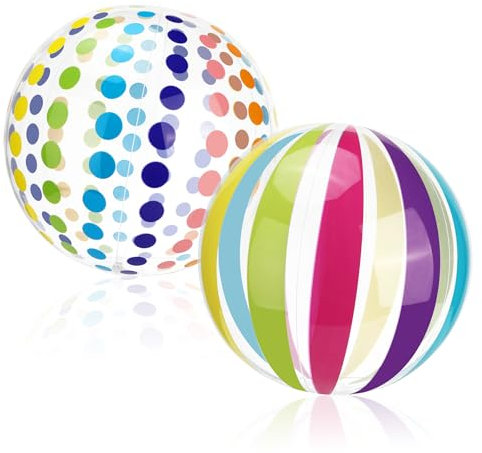 Quuylin Pallanuoto gonfiabile, 2 palline colorate a righe, 40 cm, per bambini, adulti, spiaggia, feste, attività all'aperto (A)
