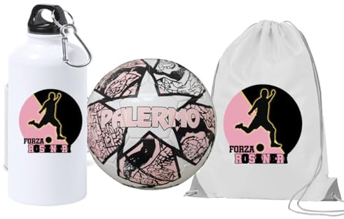 Generico Pallone con i colori Rosanero del Palermo + una borraccia bianca in alluminio e sacca in nylon in ceramica con stampa dei colori della tua squadra del cuore tifoso regalo