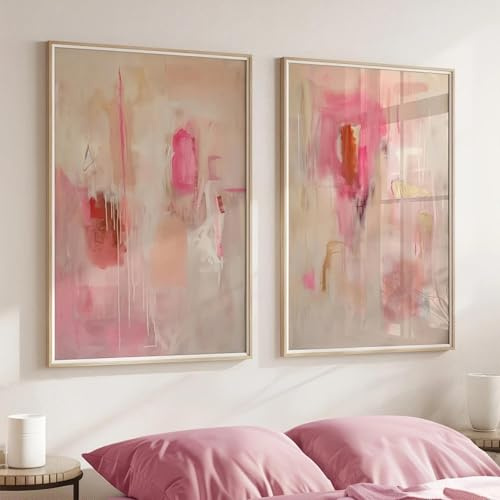 Neutrales abstraktes Leinwanddruck-Poster in Rosa und Beige, moderne minimalistische Kunst, für Wohnzimmer, Schlafzimmer, Heimdekoration, Poster, 50 x 70 cm, 2 Stück, rahmenlos