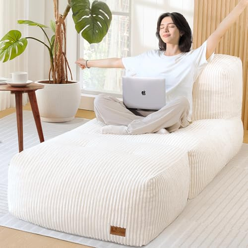UODERS Big Bean Bag Chair for Adults, 170x80 Lounger Large Bean Bag Sofa, Memory Foam Filled Beanbag Chair for Living Room, Bedroom, Balcony - Ergonomic Support & Premium Comfort (Beige)