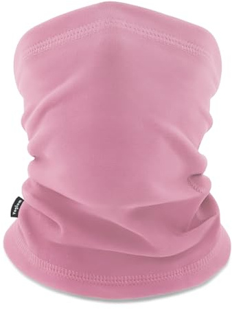 Kids Fleece Neck Warmer Gaiter - Stretchy Winter Face Cover for Snow Play & School - Warm Elastic Tube Scarf for Boys & Girls(Pink)