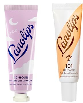 Lanolips Coconut & Overnight Lip Balm Set – 12 Hour Overnight Lip Mask (0.52 oz) + 101 Ointment Coconutter (0.35 oz) – Hydrating Lanolin Balms for Dry Lips & Skin