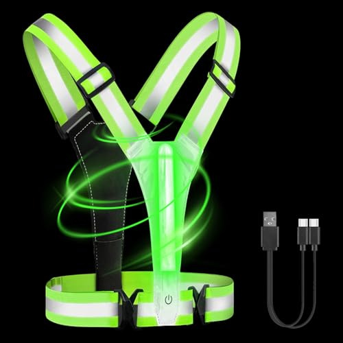 YISKY LED Warnweste Fahrrad, Reflektoren Laufweste, Reflektierende Warnweste Einstellbar, Aufladbar Reflektierende Weste, für Radfahren oder Wandern Joggen Laufen Running