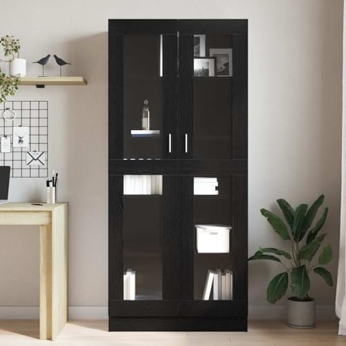 Homvdxl Standvitrine, 5-stöckiges hohes Bücherregal mit Glastüren, 5 Würfelregalen, Bücherregal, Sideboard, Schrank für Schlafzimmer, Wohnzimmer, Küche, Heimbüro, 185 x 82 cm, Schwarze Eiche