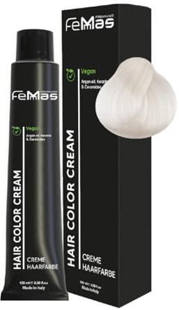 FemMas Coloration capillaire spéciale blond argenté 12.12 I Crème à l'huile d'argan, à la kératine et aux céramides I Comme coloration permanente ou teinte pour des résultats de couleur éclatants et