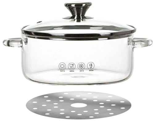 TAMUME 2L Glass Pot with Lid – Drop the Induction Plate Inside, Heat-Resistant, for Soups & Stews