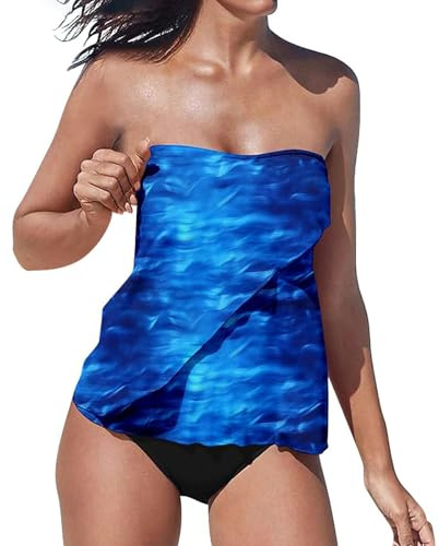 APGLSXY Axelbandslösa badkläder tankini set Bandeau topp och botten kvinnors axelbandslösa tankini Bandeau badtopp med botten
