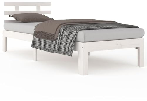 Cama de Madera Maciza Blanca 75 x 190 cm, con Somier Integrado de Contrachapado, för vuxna och vuxna, diseño Modern och rustik, perfekt för Habitaciones Pequeñas – Armazón Incluido