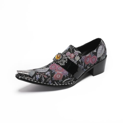 Yhsdfcn Zapatos de Vestir Hombre, Mocasine Estampado, Puntera Cuadrada Afilada