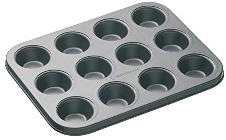MasterClass Mini Muffin Tin with PFOA Non Stick, Robust 1 mm Thick Carbon Steel, 12 Hole Cupcake/Canape Maker, Grey, 26 x 20cm