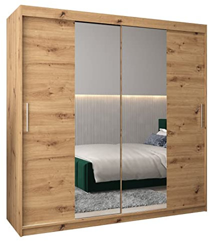 MEBLE KRYSPOL Kleiderschrank mit Spiegel Tokyo 1 - Garderobenschrank - Schrank Schlafzimmer - Mehrzweckschrank Zwei Schiebetüren - Regalen - Flur Möbel - Kleiderstange Schrank - Allzweckschrank