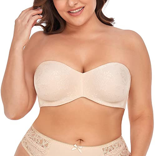 Ayigedu Women's Plus Size Strapless Bras Underwire Support Non Padded Minimizer Comfort Multiway Bra 42-G Beige