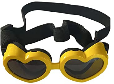 Hunde-Sonnenbrille, herzförmige verstellbare Hundebrille, UV-Schutzbrille, für kleine und mittelgroße Hunde, winddichte Motorradbrille, Gelb