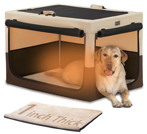 Petsfit Hundebox für Zuhause, Hundebox faltbar für große mittlere Hunde, Hundetransportbox Auto Verstellbares Design Hundeschlafbox, Zimmerkennel Hund mit Reißfeste Netzfenster & plüsche Betteinlage