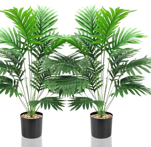 Lighterday Set of 2 Fake Plants 80cm Artificial Plants Indoor Decorative Tree Tall Plastic Plants for Office Home Indoor Outdoor Decor (2 Pots of Artificial Yellow Palm)