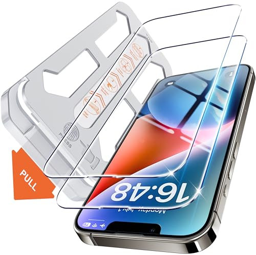 Tentoki Protector de Pantalla para iPhone 13/13Pro/14/16e, Alineación Automática para Una Instalación Rápida, [2 Piezas] Cristal Templado, [Dureza 9H+][Alta Definicion]