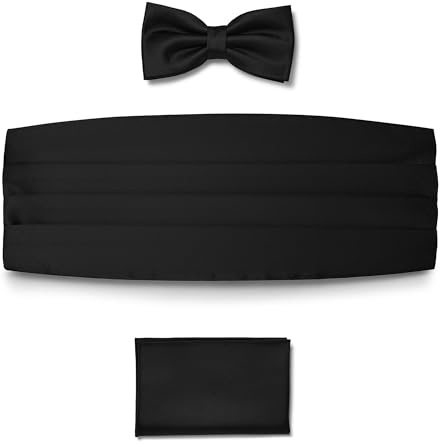 BRERA 67 Set Kummerbund Einstecktuch und Fliege Herren für Anzug aus Seide, Schwarz, größe L-XL | Fliege mit Einstecktuch Accessoires-Set für Smoking Herren | Gürtel für Abendkleid