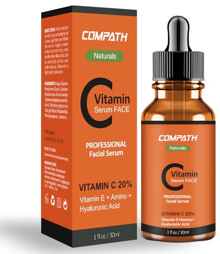 Vitamin C Serum Face, with Hyaluronic Acid, 20% Vitamin C,Vitamin E, Amino. Natural & Organic Serum, Restore&Boost Collagen, Anti Wrinkle, Firming, Dark Circle, 1Fl(Oz) (30ML)