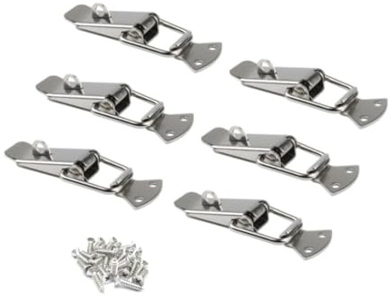 Latch, Stainless Steel Spring Loaded Toggle Latch,With locking hole, Silver Catch Hasp Clamp Clip Lock with for Cabinet, Wooden Case, Box (6 Pack)