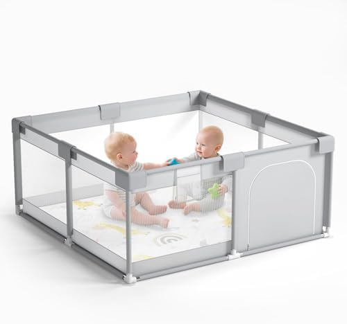 INVOKER Baby-Laufstall für Babys und Kleinkinder, faltbarer Laufstall für den Innen- und Außenbereich, mit Reißverschlusstür und passender Laufstallmatte, 120 * 120cm mit Bodenmatte